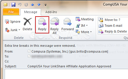 reply button outlook